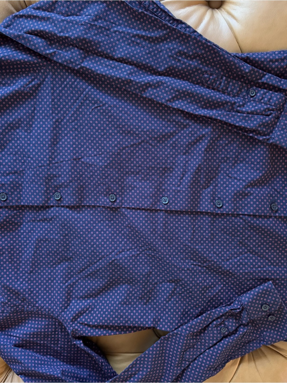 Express Navy Shirt with Pink Floral Dot Pattern